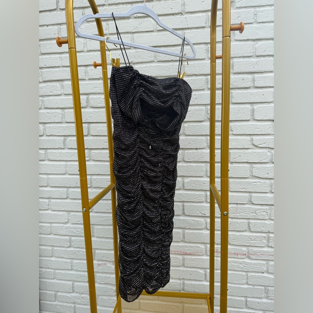For Love & Lemons Black Sparkle Ruched Strapless Skirt Set Size S